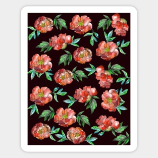 Peonies Flowers Watercolor Ink Cute dark red Sticker